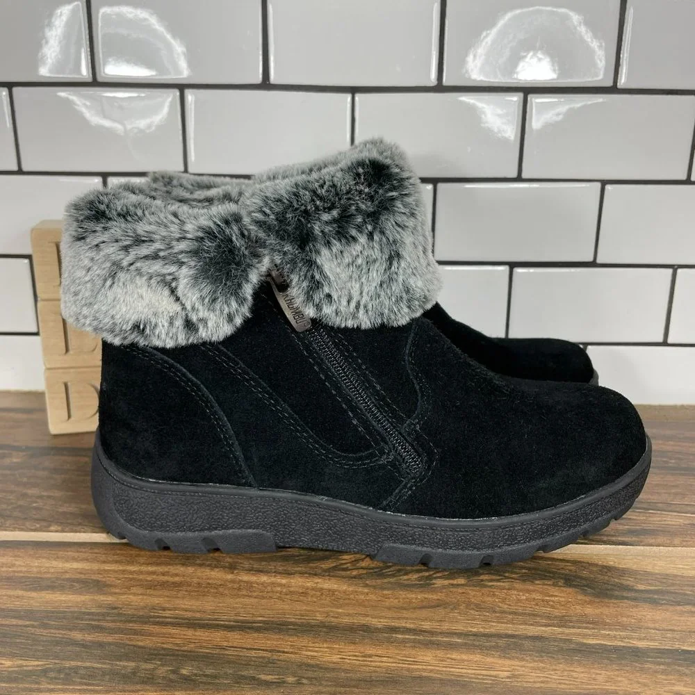 Khombu Jessica Women's Size 6 Shoes Black Suede Faux Fur Zip Up Ankle Boots